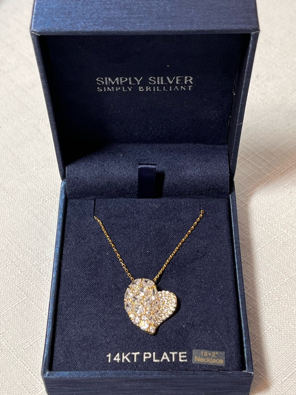 New SIMPLY SILVER 14KT Plate Gold Heart Pendant Necklace with Pave Crystals